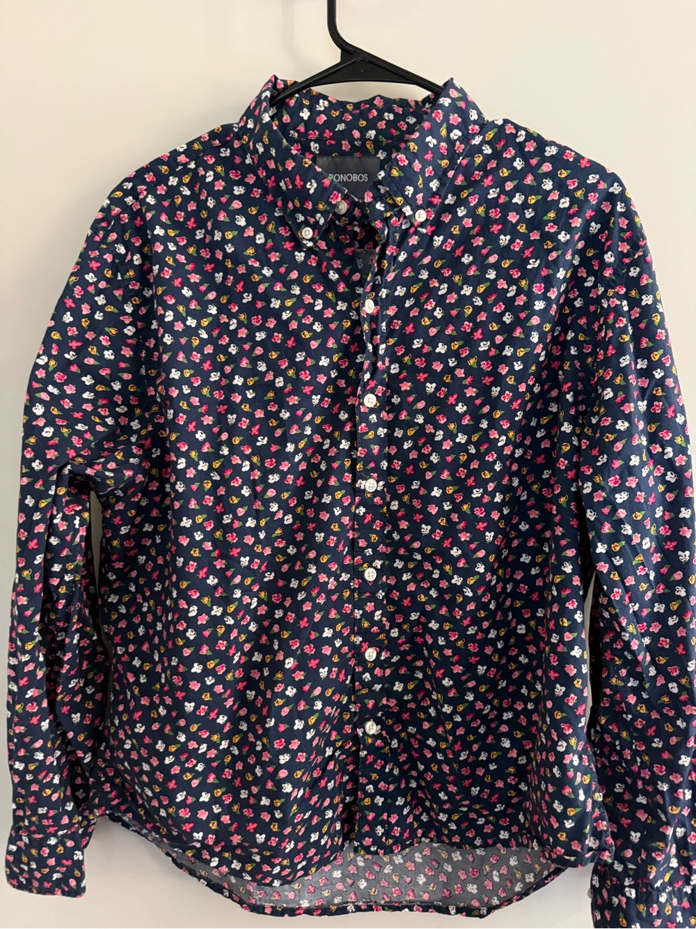 Bonobos Navy Floral Print Button-Down Shirt with Pink and Yellow Accents